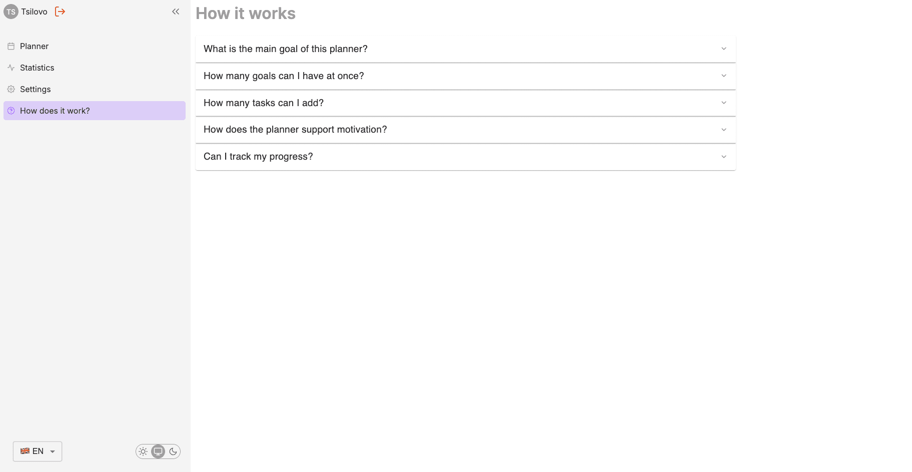 Help page