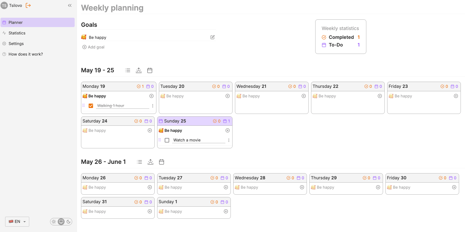 Planner main page